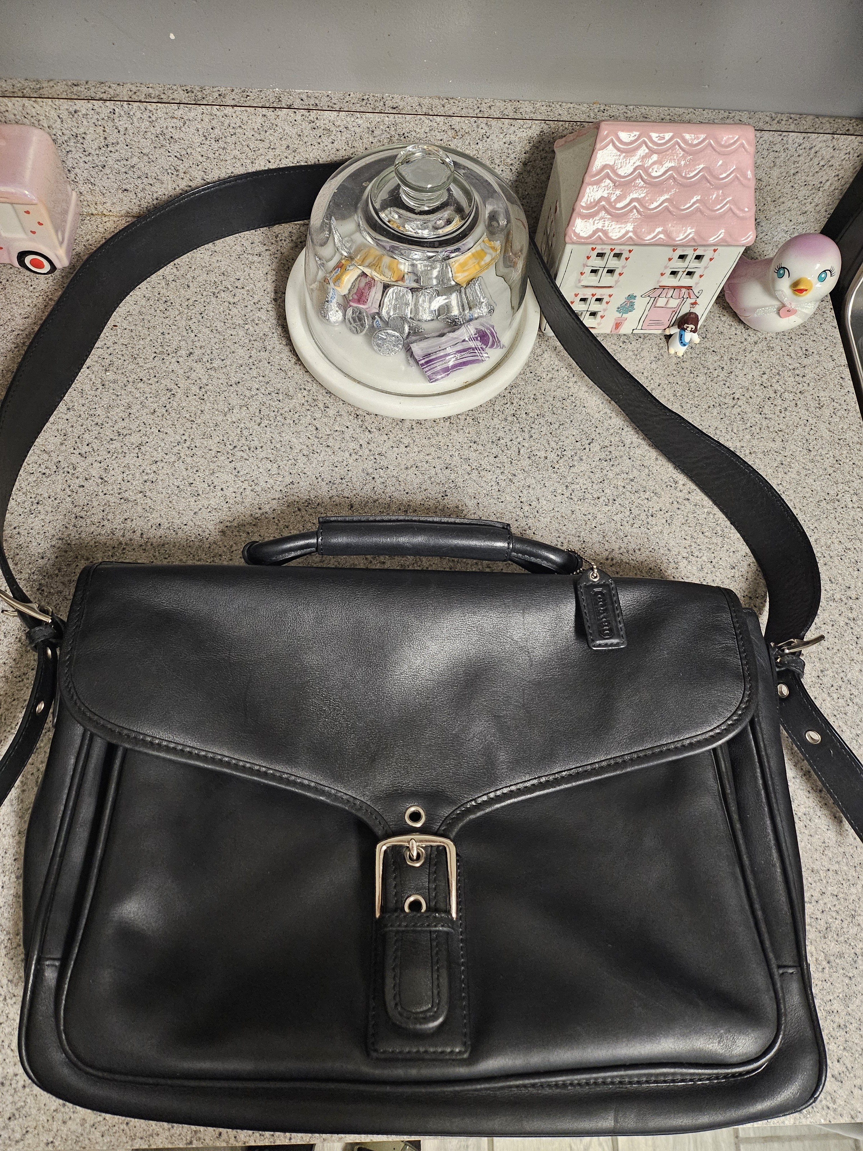 Vtg Coach Briefcase H23-5238 Black Leather Buckle Laptop Bag Clean